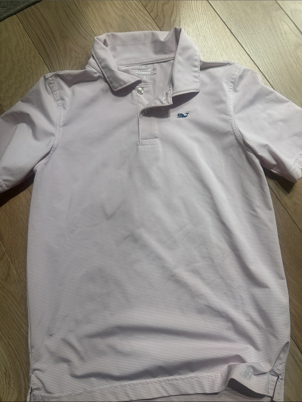 Vineyard Vines Light Pink Micro-Stripe Polo with Navy Whale
